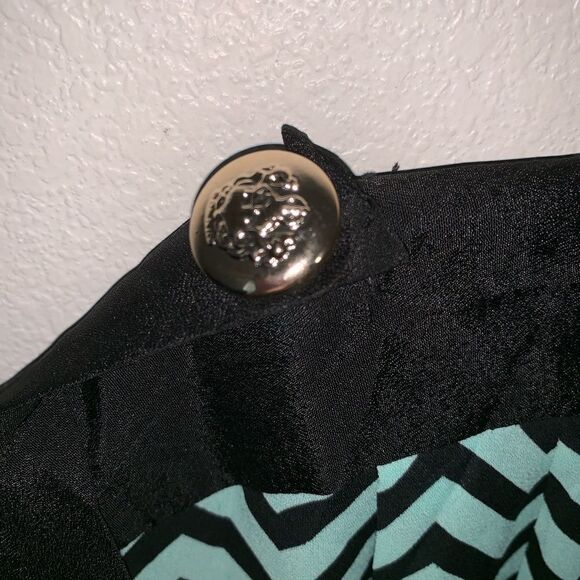 Ciel Chevron Striped A Line Mini Dress Teal Black - Picture 2 of 8